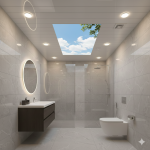 سقف کاذب PVC ضد رطوبت و مدرن حمام با تایل آسمان مجازی و نورپردازی توکار